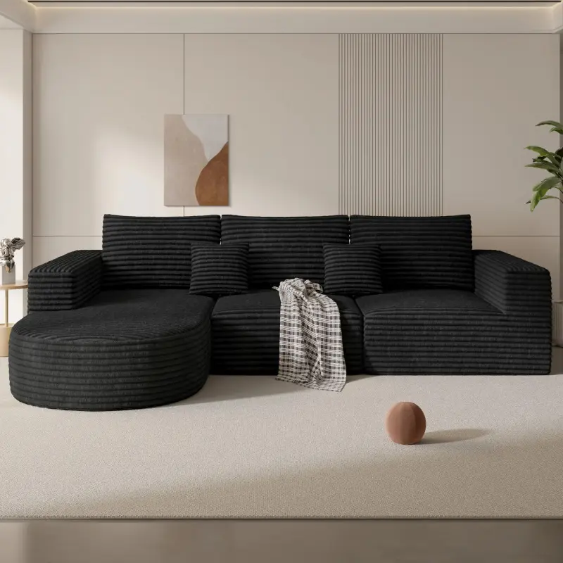 110" Modular Sectional Sofa Couches, Cloud Couches for Living Room, Boneless Sofa with Deep Seat,L-Shape Couch with Chaise,No Assembly Required,Black,1 PCS