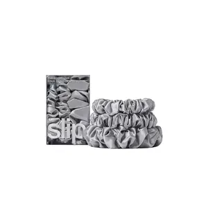 slip Midi & Large Scrunchie Set Of 3 in Silver