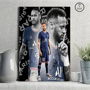 Neymar Multi-Pose Dark Blue Jersey Canvas Wall Art, Soccer Star Collage Signature Poster, Inspirational Sports Decor For Fan Bedroom Living Room  2｜