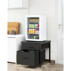 Mini Fridge Stand with Storage, Mini Fridge Cabinet with Fabric drawers, 250lbs Heavy-Duty Compact Refrigerator Table, Coffee Bar Shelf, for Home, Office, Bedroom, Black HBR008B