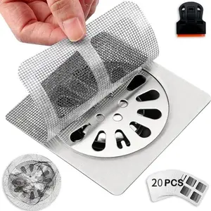20PCS Pack 4" X 4" Disposable Shower Drain Hair Catcher, Floor Drain Sticker, Bathroom,Bathtub,Sink, Kitchen,Drain Mesh Cover,Drain Mesh Strainer