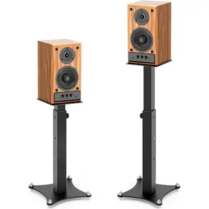 Adjustable Bookshelf Speaker Stands Pair, 20-27.5 Inch -Metal Heavy Duty Holds 100lbs Universal for Surround Sound with  Management