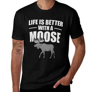 Funny Moose Graphic Mens T Shirts Cotton Short Sleeve T-Shirt Crew Neck Tees Casual Shirt