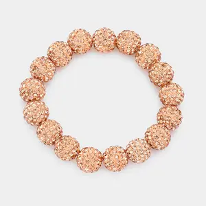 Peach Rhinestone Ball Stretch Bracelet | Fun Fashion | 525698