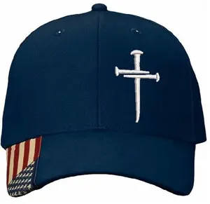 FLASH SALE Christian Cross Navy Blue hat with the USA Flag Brim and Free Decal