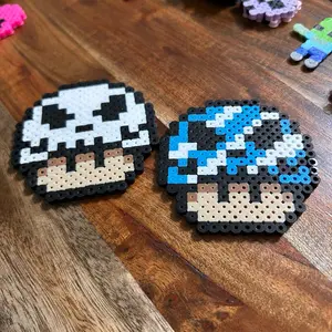 Jack skeleton Mario mushrooms made from perler beads