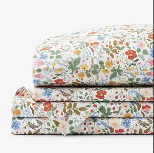 trawberry Fields Classic Cool Cotton Percale Bed Sheet Set - White Multi, Twin