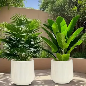 2PCS Classic Roman Stripe Plastic Planters | Decorative Medium Round Metallic Coated Surface | Lightweight Durable | For Succulents Cacti Plants | Indoor Outdoor Garden Patio Home Decor | Halloween Christmas Decoration Ribbed Planters