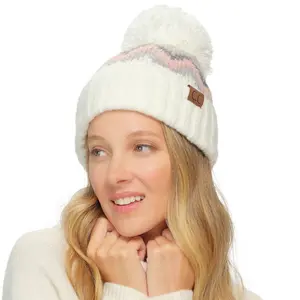 C.C Aztec Chevron Pattern Cuff Beanie with Knit Pom for Women – Bold Aztec Design, Cozy Chevron Patterns, and a Stylish Knit Pom
