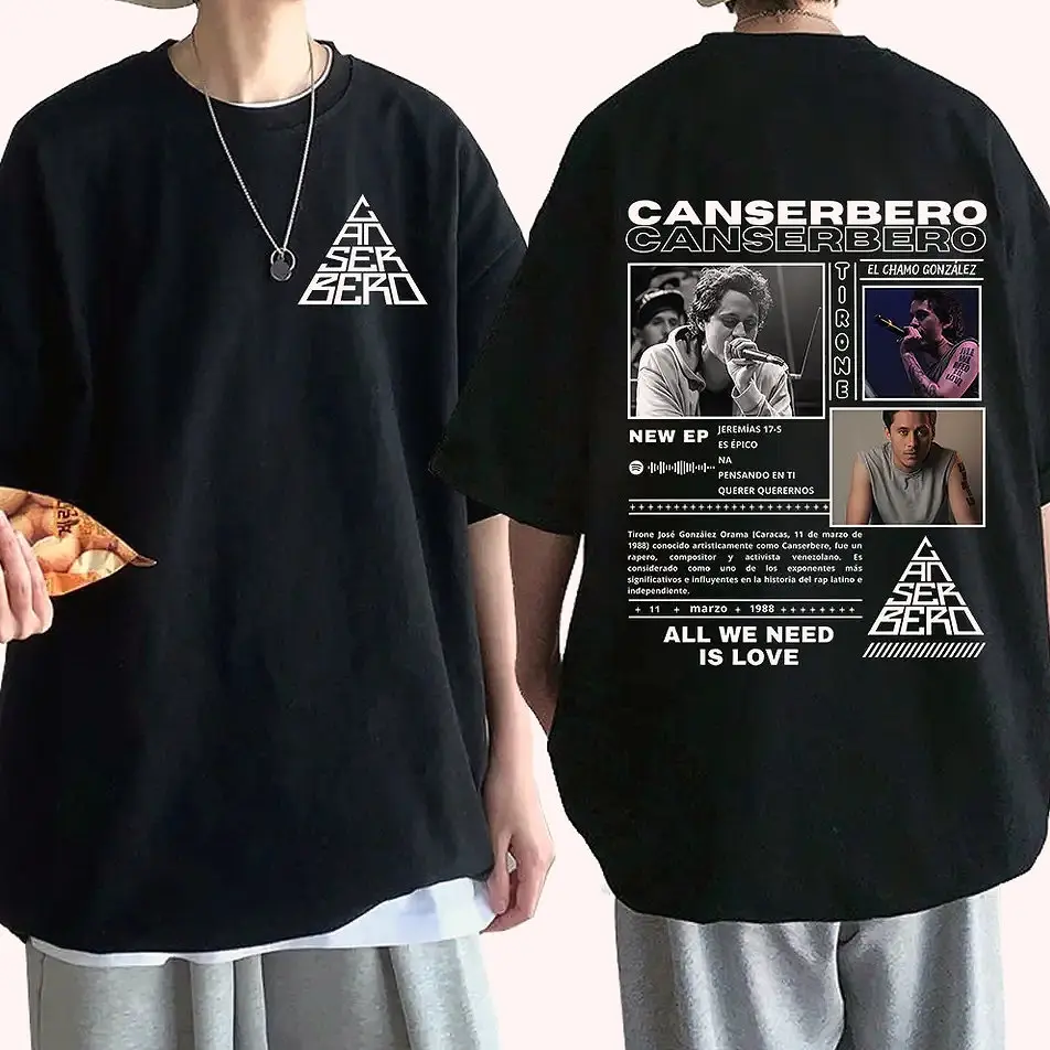 Rapper Canserbero All We Need Is Love 2 Sided Comfort Color Graphic Tee Ring Spun Cotton Casual Soft Washed T-Shirt Trendy Tops Perfect Gift