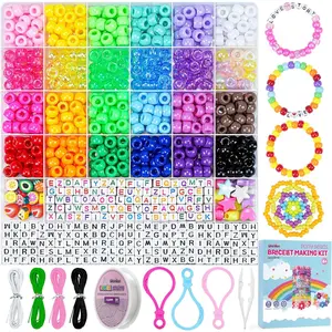 1000PCS Pony Beads Bulk Bracelet Making Kit, 24 Colors Kandi Beads for Bracelets and Jewelry Making, Letter Beads and Charms for DIY Hair Braiding, Craft and Gift for Girls