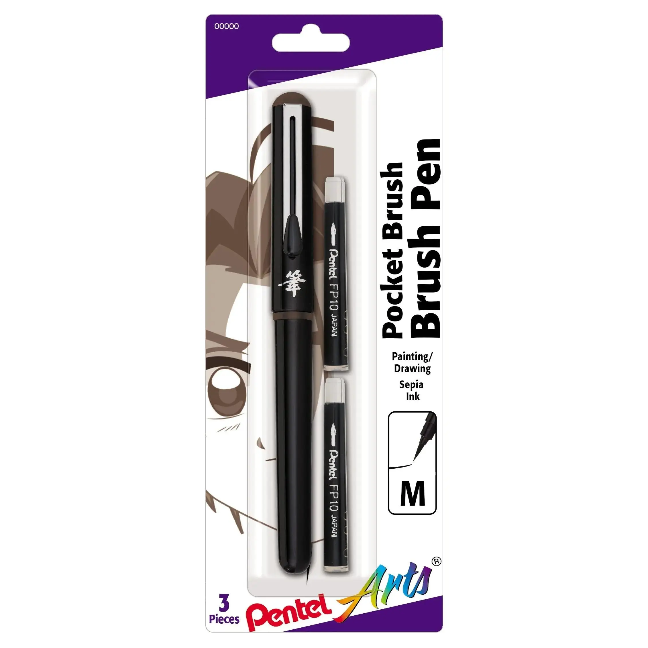 Pentel Pentel Arts Pocket Brush Pigment Ink Pen with 2 Ink Refills