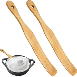 2Pcs Wooden Spatula for Cooking, Sourdough Spurtles Kitchen Tools Wooden Spurtle Spatula Dough Stir with Hanging Holes Sourdough Spatula, Kitchen Sourdough Tools Fermentation Use Wood Spatula