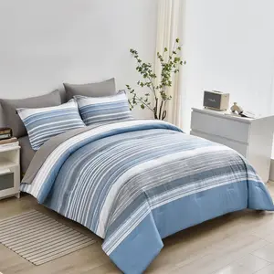 5 a Bag Stripe Comforter Twin Size, White Grey Blue Striped Comforter and Sheet, Microfiber Complete(Light Blue,Twin)
