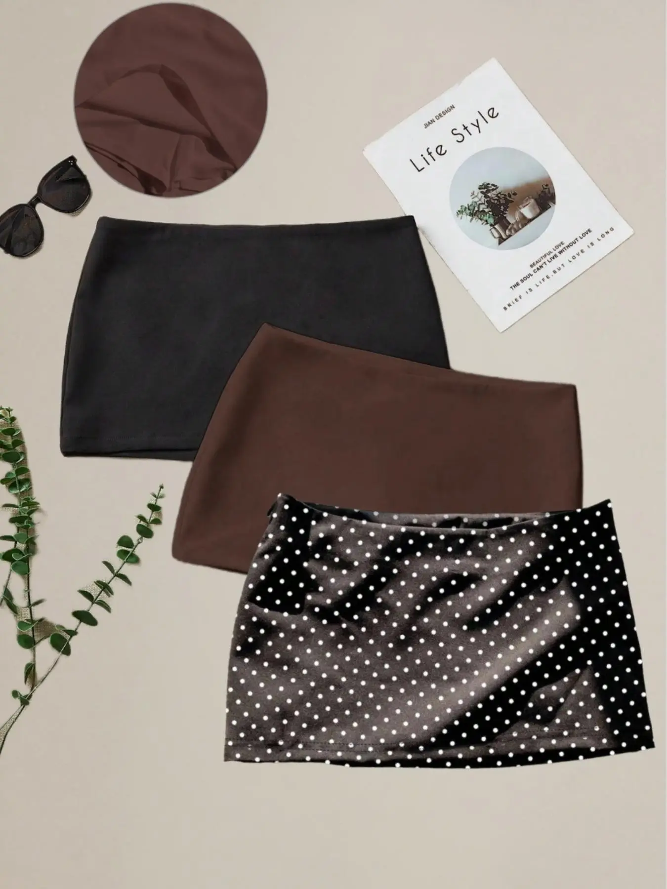 Spring Summer Fall Fashion Versatile Solid Color Graphic Polka Dot Trendy Commuter Skirt Set, Three-Piece for Women