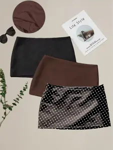 Spring Summer Fall Fashion Versatile Solid Color Polka Dot Trendy Commuter Skirt Set, Three-Piece for Women