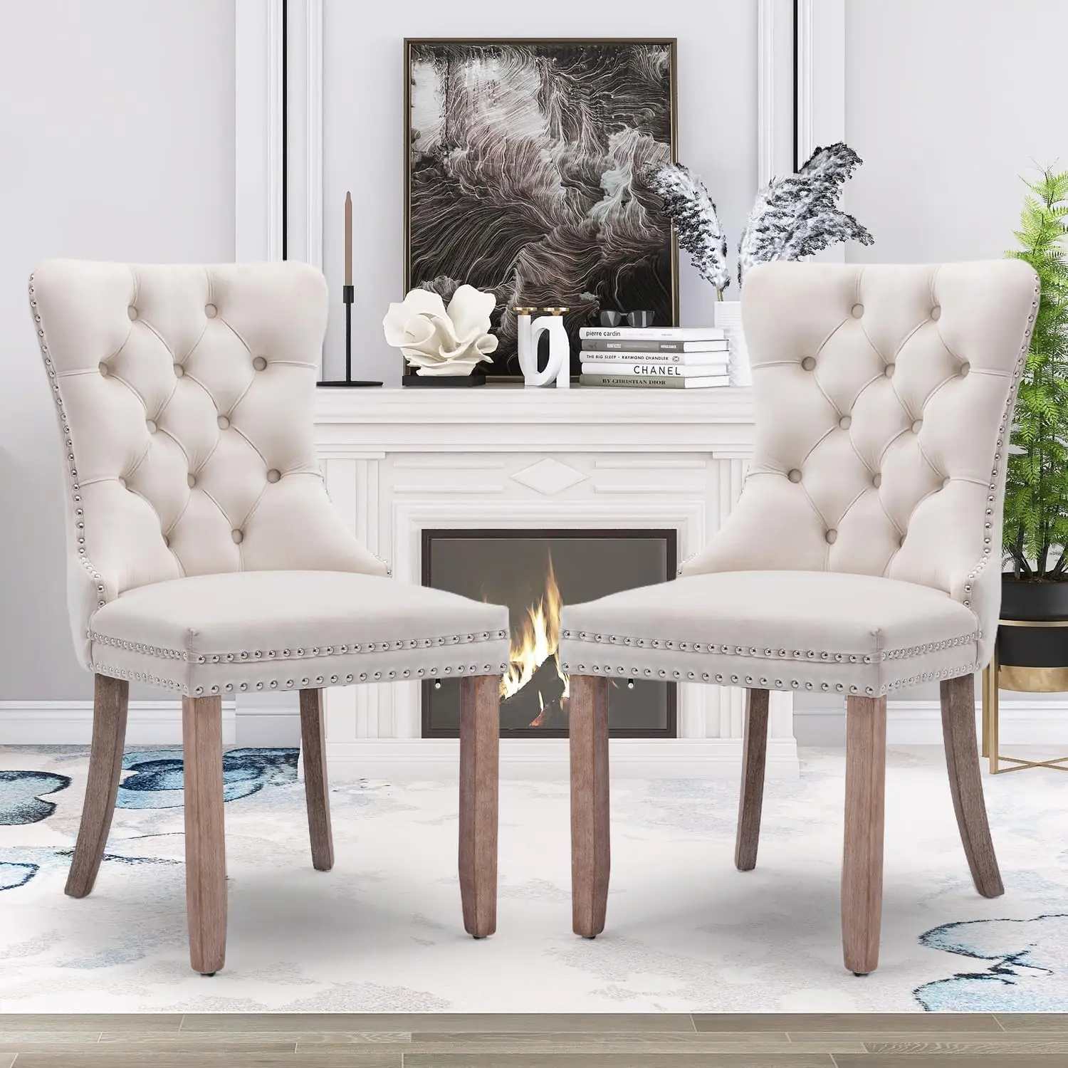 Velvet Dining Chair Set of 2 and Set of 4 with Upholstered Tufted Design and Nailhead Trim for Kitchen and Dining Room dinning chair