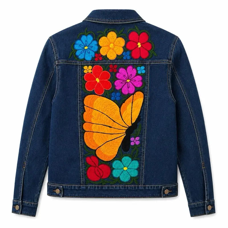 Women's Jacket with Colorful Floral Embroidery and Butterfly Design for Stylish Outfits