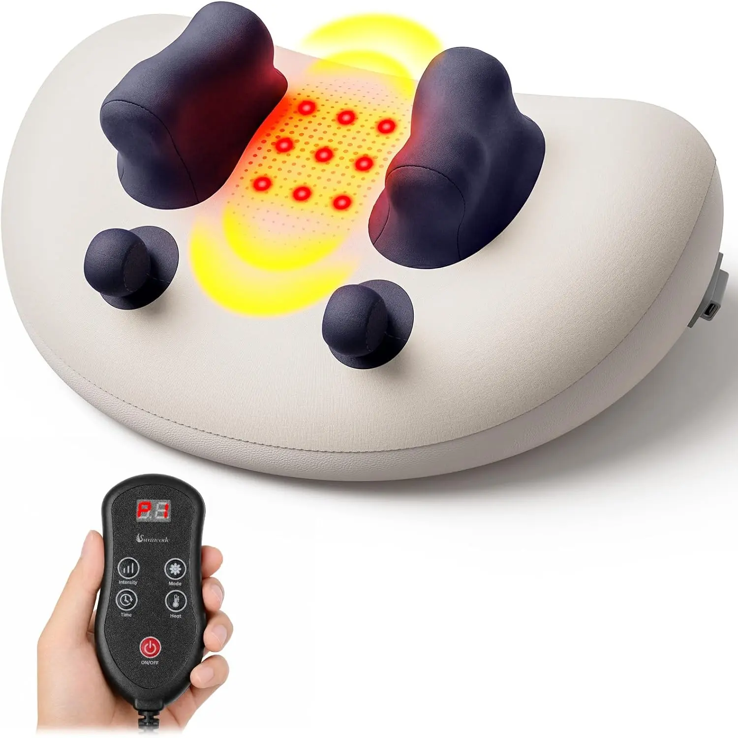 Upgraded Deep Tissue Neck Massager Pillow with Heat, Shiatsu Kneading Neck & Shoulder Massager for Pain Relief, Cordless Portable Massage Pillow for Home Office & Car, Grey & Blue