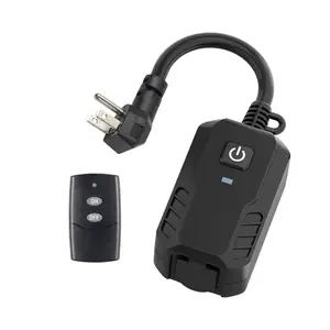 Outdoor Remote Control Outlet Plug Black,Indoor  Outlet  Weatherproof Heavy Duty 15A 3-Prong 6-inch Cord 100Ft Range ( Included)