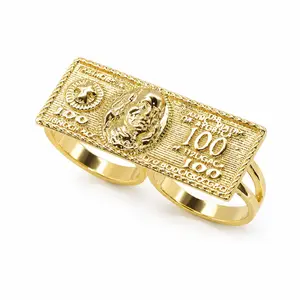 14K Gold-Plated / Dollar Bill Ring / Double Finger Ring / Men & Women / Hip Hop / Statement Ring / Streetwear / Jewelry Gift