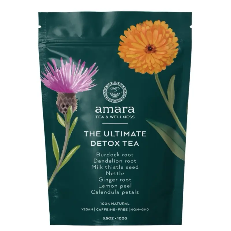 Loose Leaf Herbal Tea for Bloating & Digestion Support — Burdock Root, Dandelion, Milk Thistle & Ginger, Caffeine-Free | Amara Tea & Wellness