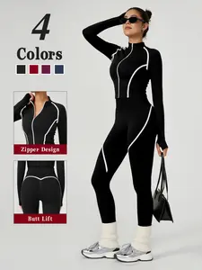 Women's Fashionable Sporty Fitness Set, Sports Suit Tracksuits, Sports Jacket + High Waist Yoga Pants, High Stretch Quick Dry Sweat Absorbent Outdoor Workout Gear, Sporty Style Clothes, Workout Daily Wear