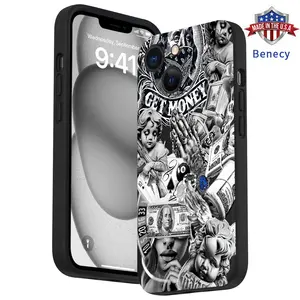 Straight Edge Phone Case for iPhone 15 16 14 Pro Max 13 12 11 XR XS Plus E  Trendy Cool Angel Pattern Shockproof Liquid Silicone TPU Bumper Drop Protection Cover Smartphone Casing