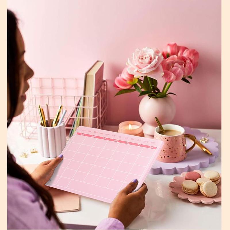 Calendar Dry Erase Board,12"X10", Desk Calendar with Stand,Pink Dry Erase Board for Home Office School
