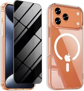 Magnetic for iPhone 17 Pro Max Case with Privacy Screen Protector,[Non-Yellowing] Shockproof Clear Phone Case Compatible with MagSafe Women Girls for iPhone 17 ProMax 5g 2025,Transparent