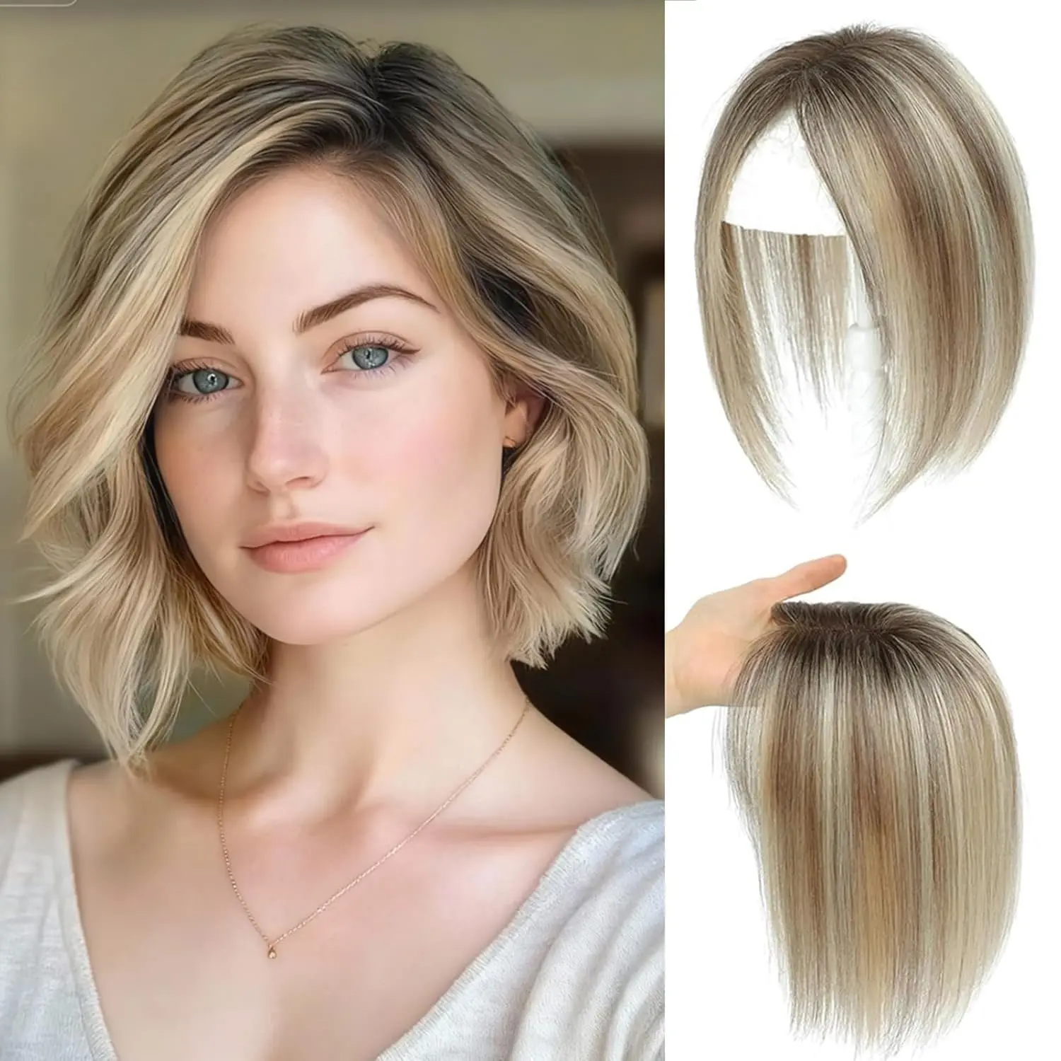 Human Hair Topper Clip-In 10 Inch Lace Base Hair Loss Cover No Bangs Vasilia Human Hair Toppers for Women 10inch Hair Toppers  main image 3