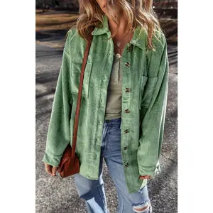 Mist Green Patched Pocket Button Up Corduroy Shacket Mist Green Patched Pocket Button Up Corduroy Shacket