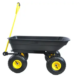 Heavy Duty Collapsible Foldable Wagon - 300LB Capacity Poly Garden Dump Truck with Steel Frame, 10" Pneumatic Large Wheels, 55L/75L Indoor-Outdoor 4-Wheel Foldable Trollies