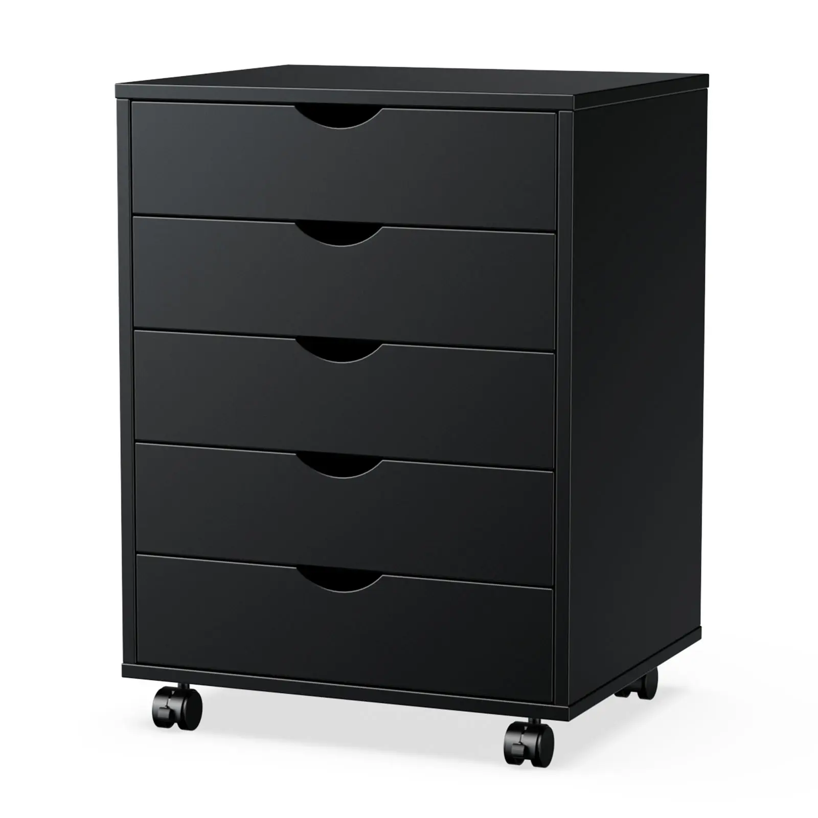 5-Drawer Rolling Dresser with Wheels, Mobile Wooden Storage Cabinet for Bedroom & Office Organization, Compact Chest of Drawers for Small Spaces