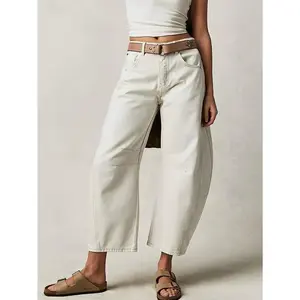 Stylish Barrel Jeans Plus Size Solid Color Loose Fit Low Rise Stylish Barrel Jeans - Women's Denim Jeans & Clothing you are cute Tops Casual Style