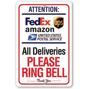 Deliveries Please Ring Doorbell Sign for Package and Box Deliveries -Directional Deliveries Metal Sign for Home Office, Porch Entryway Gate, 8x12 Aluminum Safe - Use Indoors or Outdoors