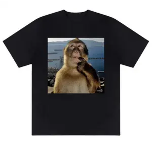 Men's Classic Short-Sleeve Round Neck Monkey Thinking Meme T-Shirt, Casual Cotton Sweat Fabric Tee, Funny Tropical Streetwear Top, Modern Fit - Full Sizes, Full Colors, Tshirt