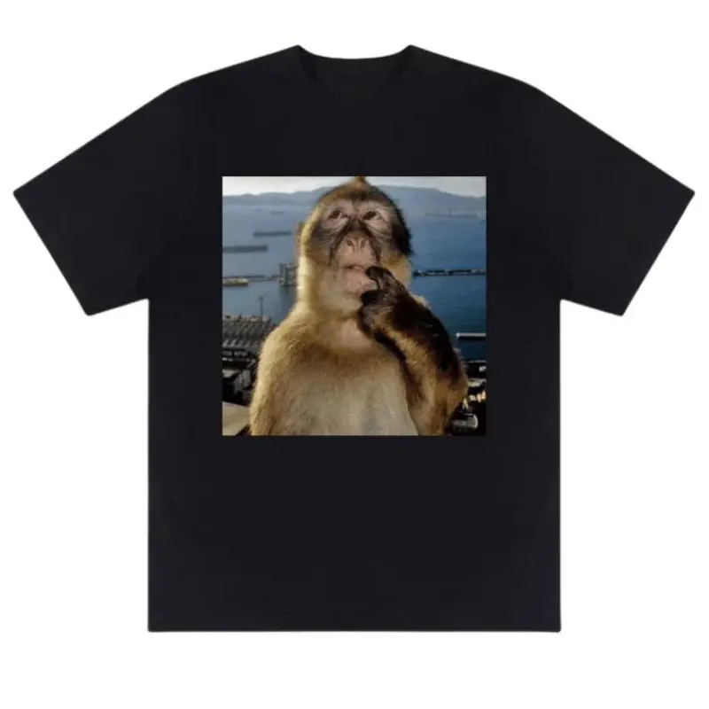 Men's Plain Shortsleeve Round Neck Monkey Thinking Meme Menswear Tee - Casual Cotton Fabric, Funny Tropical Streetwear Top, Modern Fit, Full Sizes & Colors