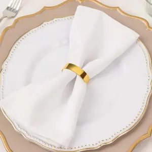 4 Pack Shiny Gold Metal Semicircle Napkin Rings, D-Shaped Serviette Buckle Napkin Holders 2"