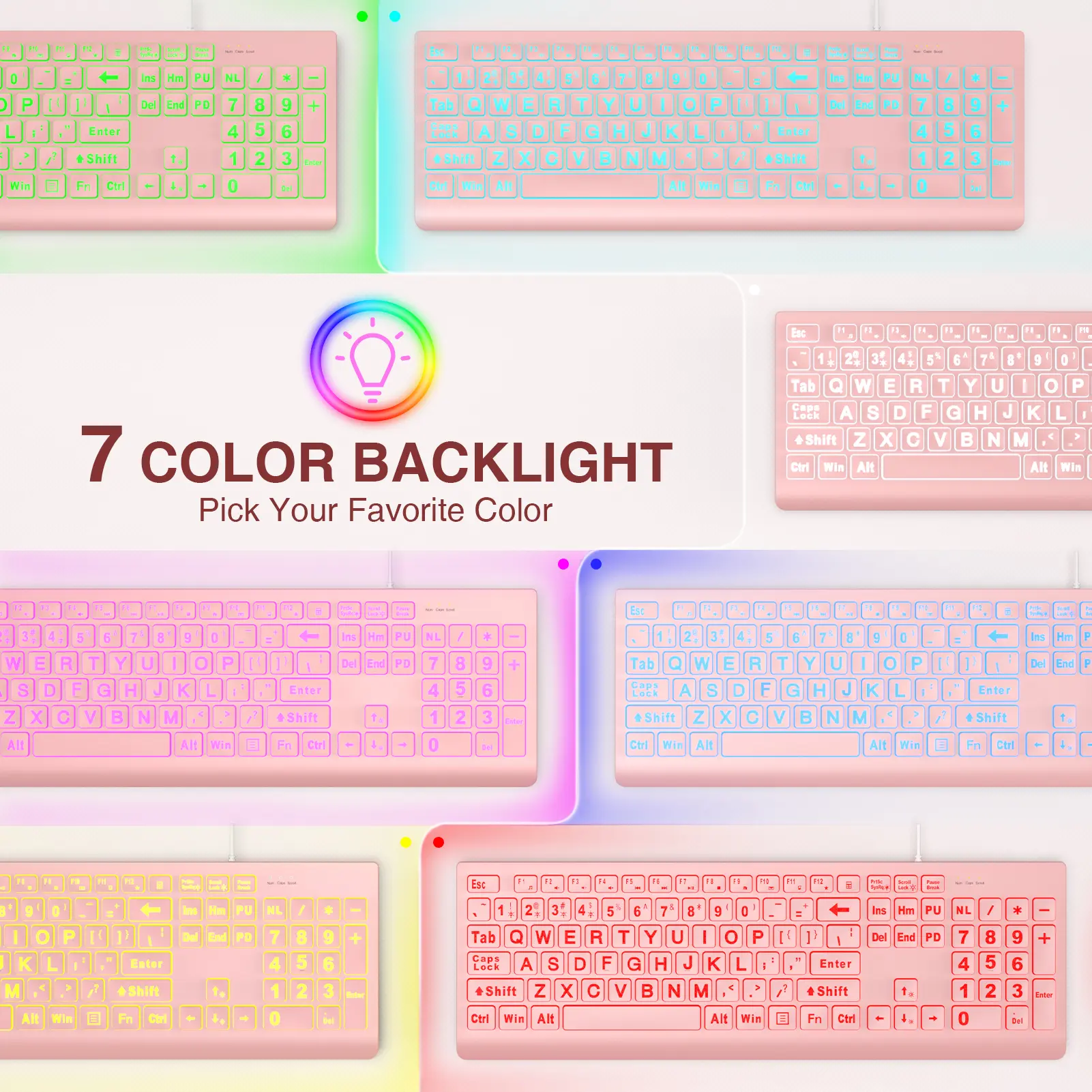 SABLUTE K11PRO Large Print Backlit Keyboard Wired with 7-Color Backlights 4 Modes Ergonomic Design for Seniors Students Office Workers Plug and Play Compatibility