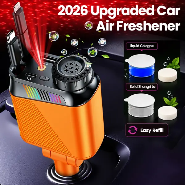 Smart Portable Car Air Freshener with Starlight Diffuser ,Intelligent Sensing & Atmosphere Lighting - Retractable Car Charger & Aromatherapy Diffuser ,Christmas Perfect Gift for Men summervibes