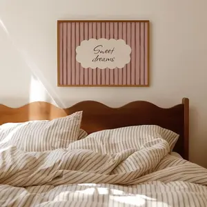 Sweet Dreams Print  Blush Striped Bedroom Wall Art