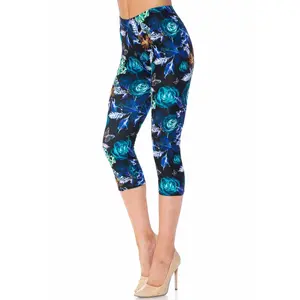 Creamy Soft Electric Blue Floral Butterfly Capris - USA Fashion™