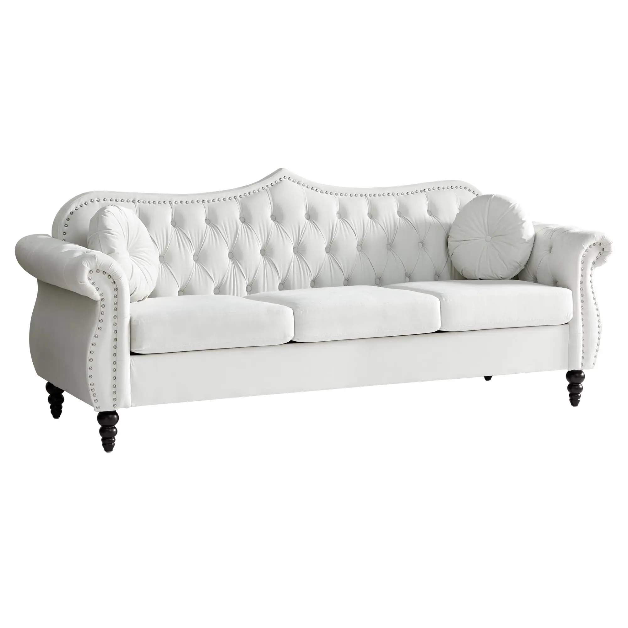 GiratreeFurniture 84" 3 Piece Living Room Set, Sectional Chesterfield Sofa Chair Contemporary Upholstered Velvet Loveseat Couch Sets for Living Room, Bedroom, Office (White)