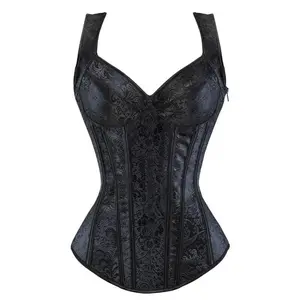 Women’s black strapless bustier – retro steampunk design, lace-up jacquard top; comfortable, lightweight corset-style women’s clothing/costume