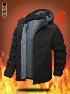 men's solid pocket drawstring fleece jacket, regular fit casual long sleeve zip up hooded outerwear for fall & winter, men's clothes for daily wear