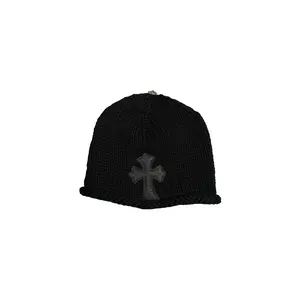Leather Cross Patch' Knit Beanie "Black" CHRM0513