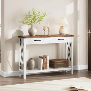 GARVEE Stylish GARVEE Farmhouse Console Table with 2 Drawers, Perfect for Living Room or Hallway, Offering Ample Storage and a Chic Black Finish for Entryway Decor.