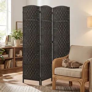 Freestanding Woven Room Partition 3 Panel Lightweight Foldable Design Soft View Block Standard Size For Living Room Work Space