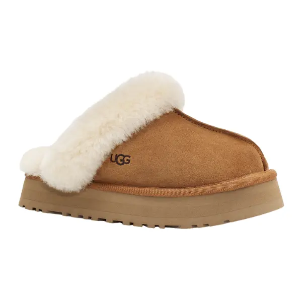 UGG Women's Retro Sheepskin Disquette Chestnut 1-in Platform Slip-On Slipper - Casual, Chic Comfort Shoe for Outdoors, People with Foot Pain